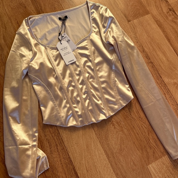 Express Body Contour Crop Long Sleeve Corset Top - Picture 1 of 4